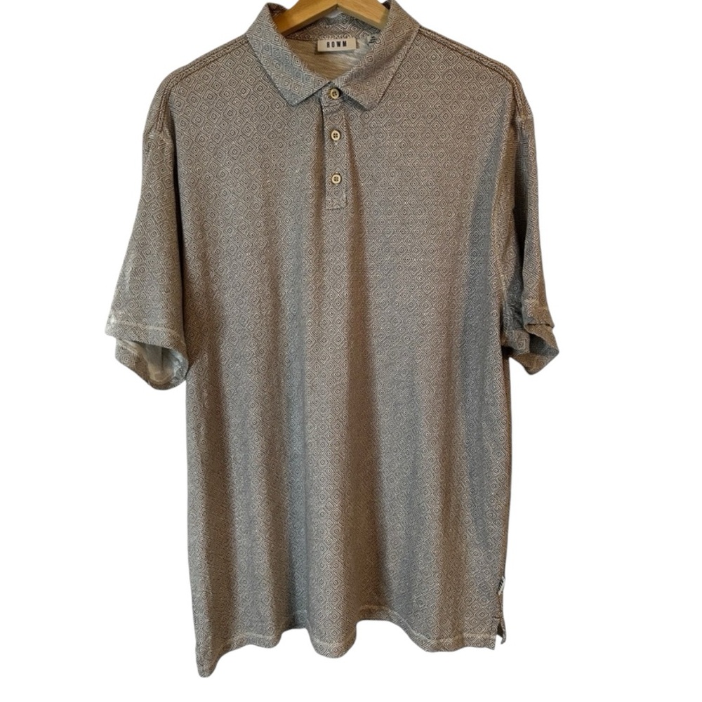 ROWN Men’s Short Sleeve Polo Shirt Subtle Geometric‎ Pattern Gray Size XL